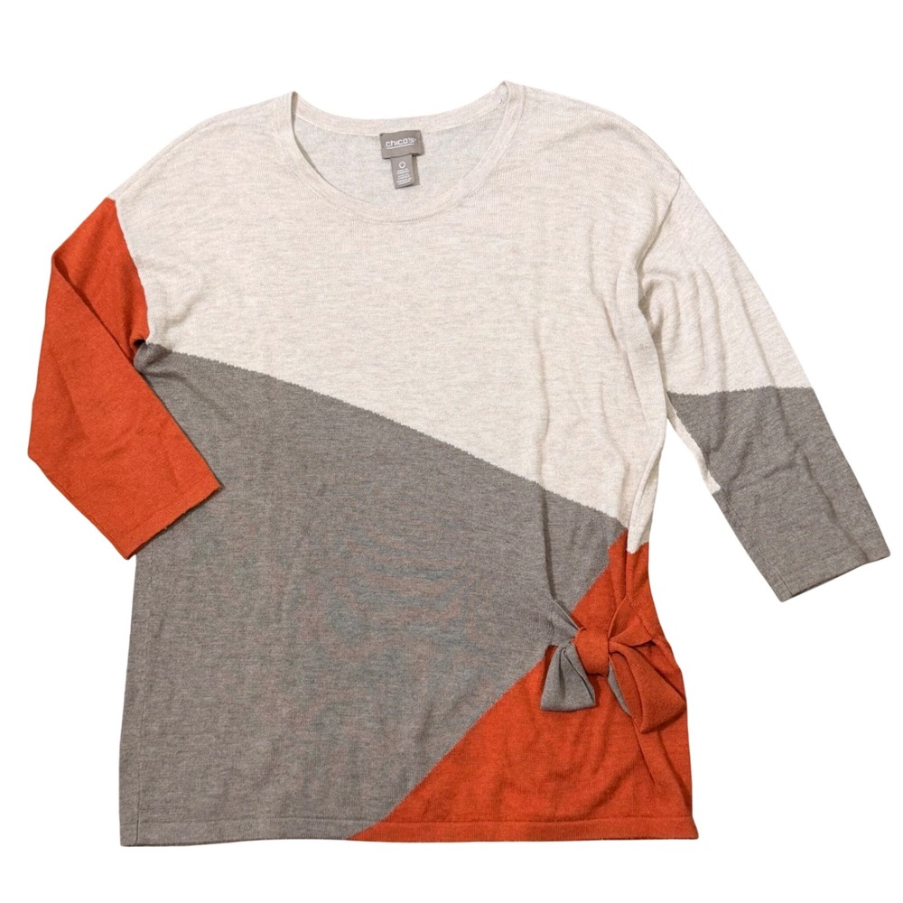 Chicos Cashmere Blend Fall Color Block Sweater (0/SM) Lightweight Breathable